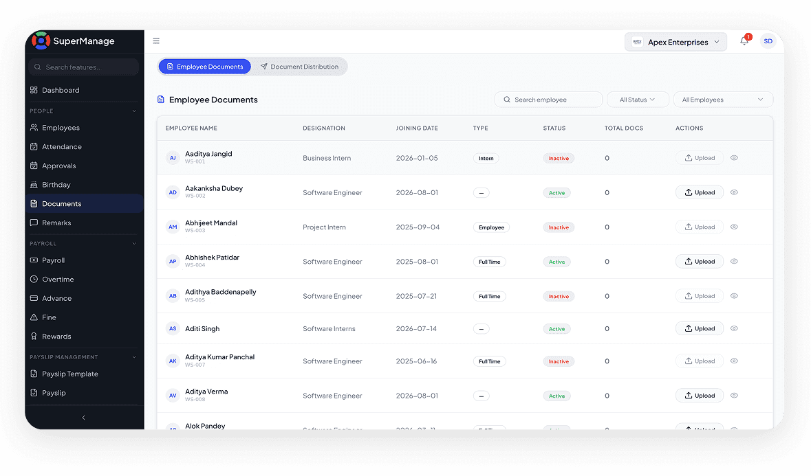 SuperManage dashboard overview