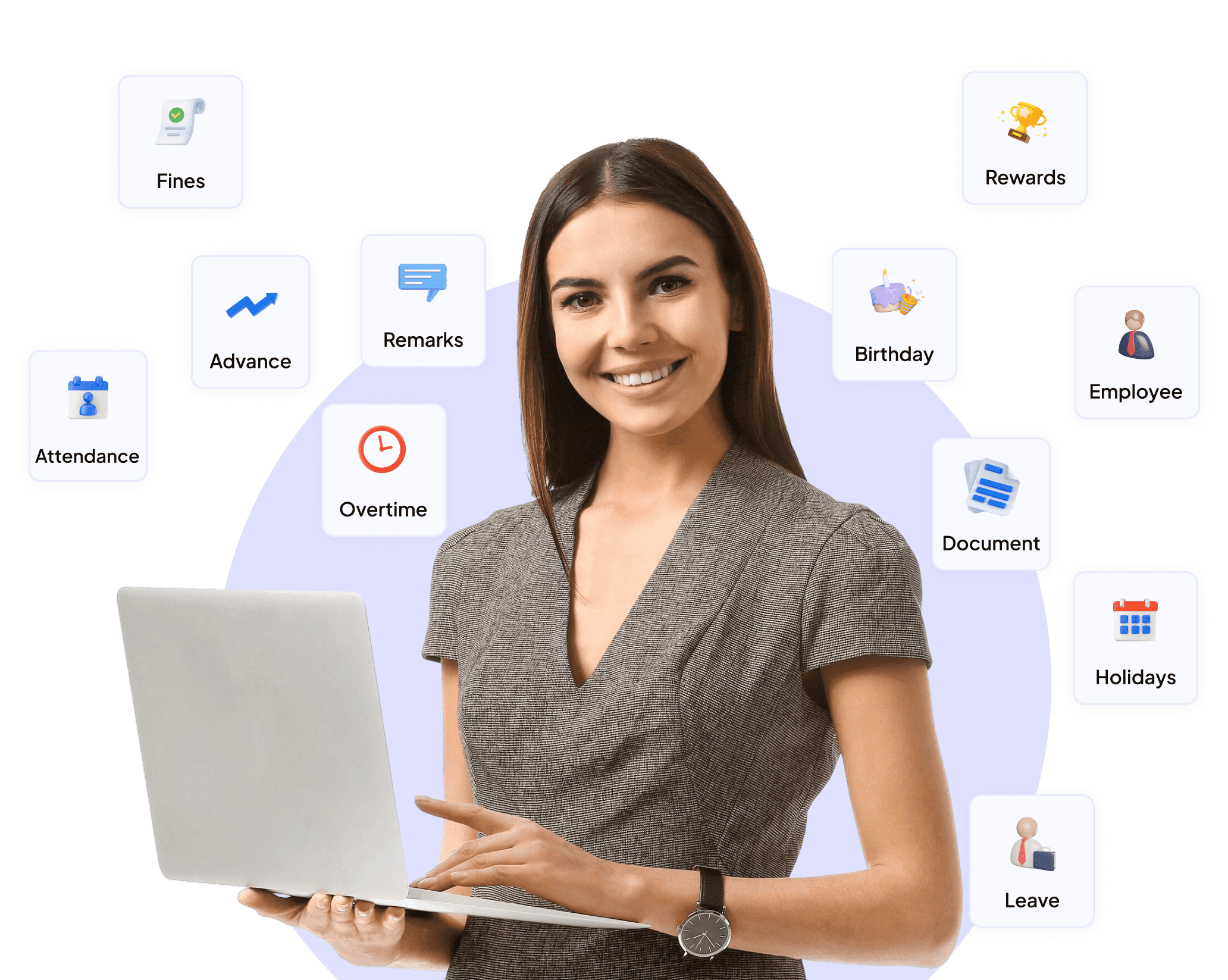 SuperManage HRMS covering attendance, documents, advances, approvals, rewards, and more